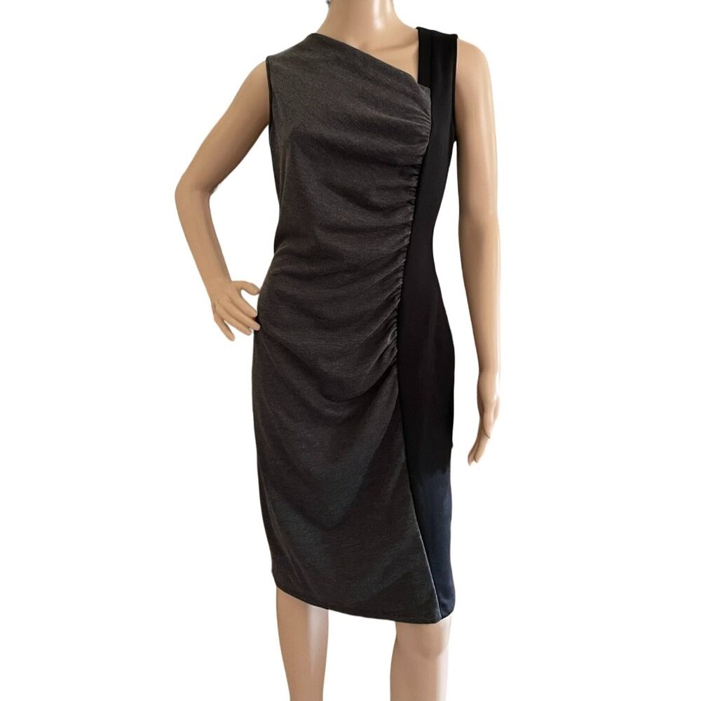 Milano Womens Asymmetrical Sleeveless Dress Sz M Colorblocking in Black & Gray